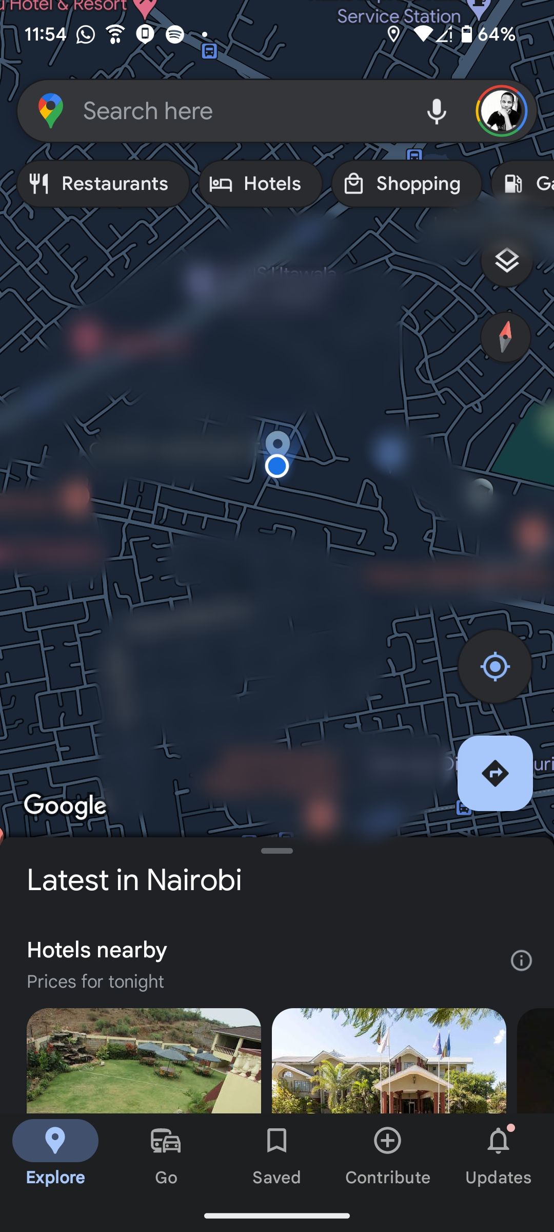 Google Maps showing the current location on Android