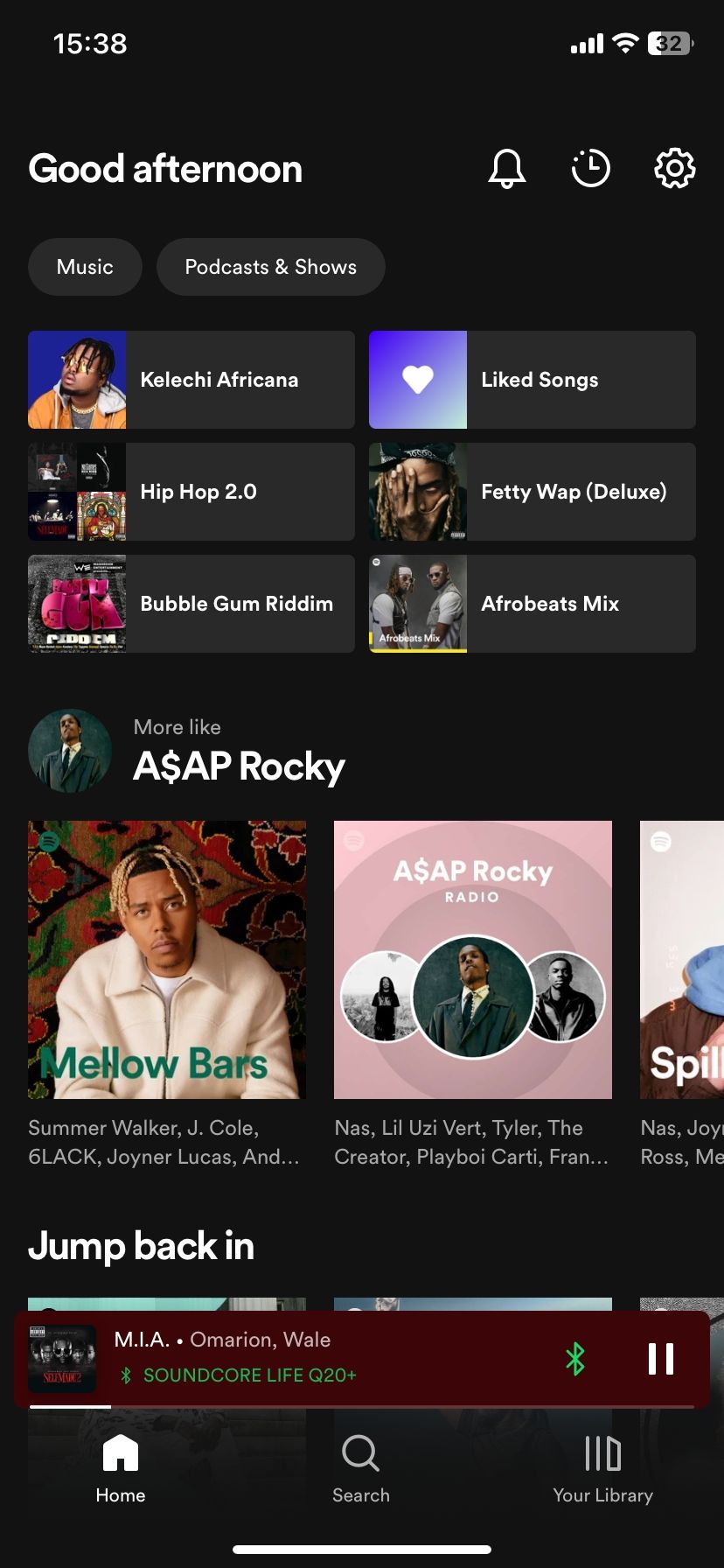 Spotify's Home tab on mobile