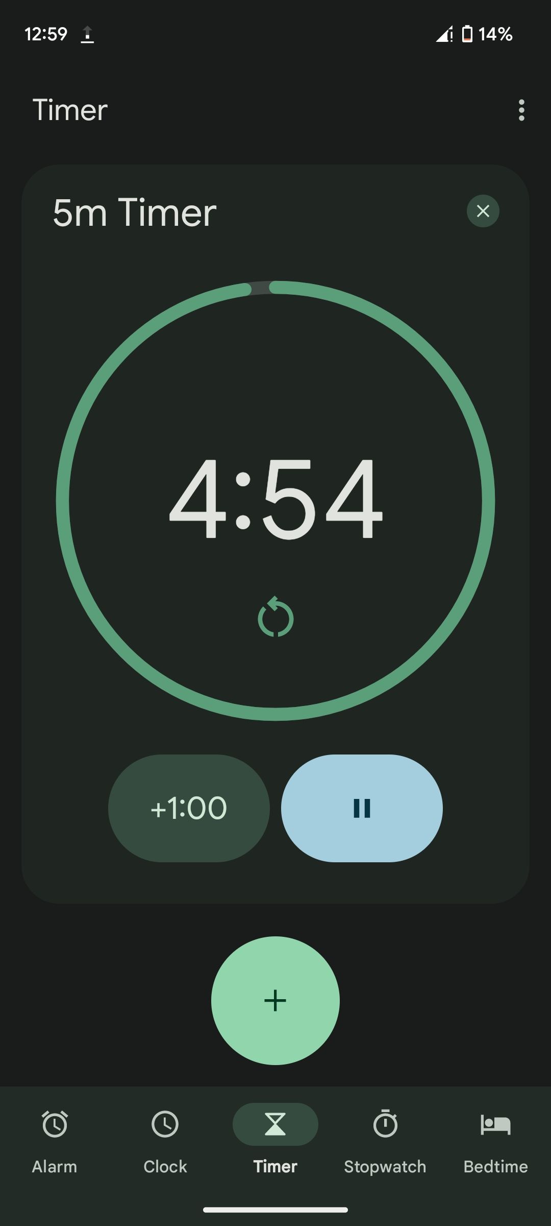 A timer running in Google's Clock app