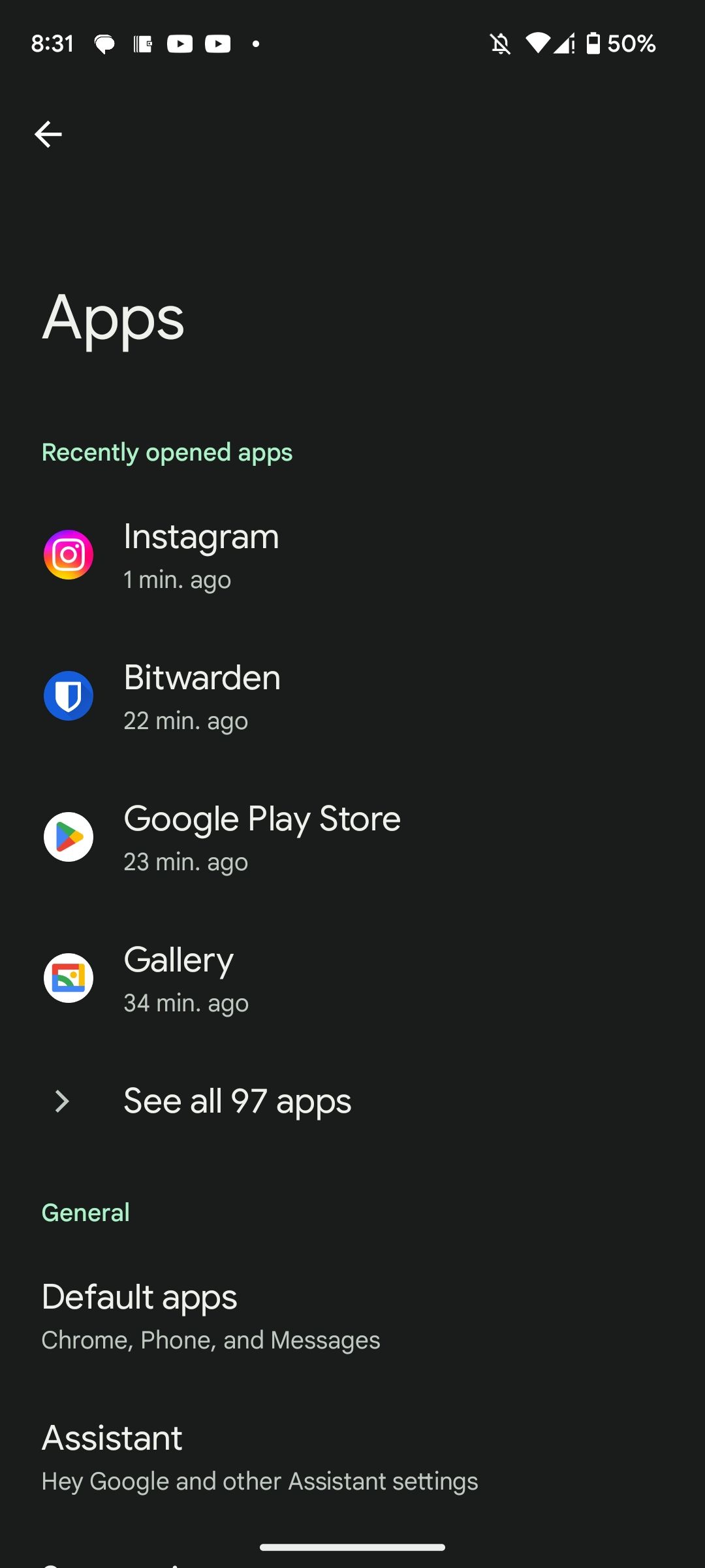 Apps page on Android