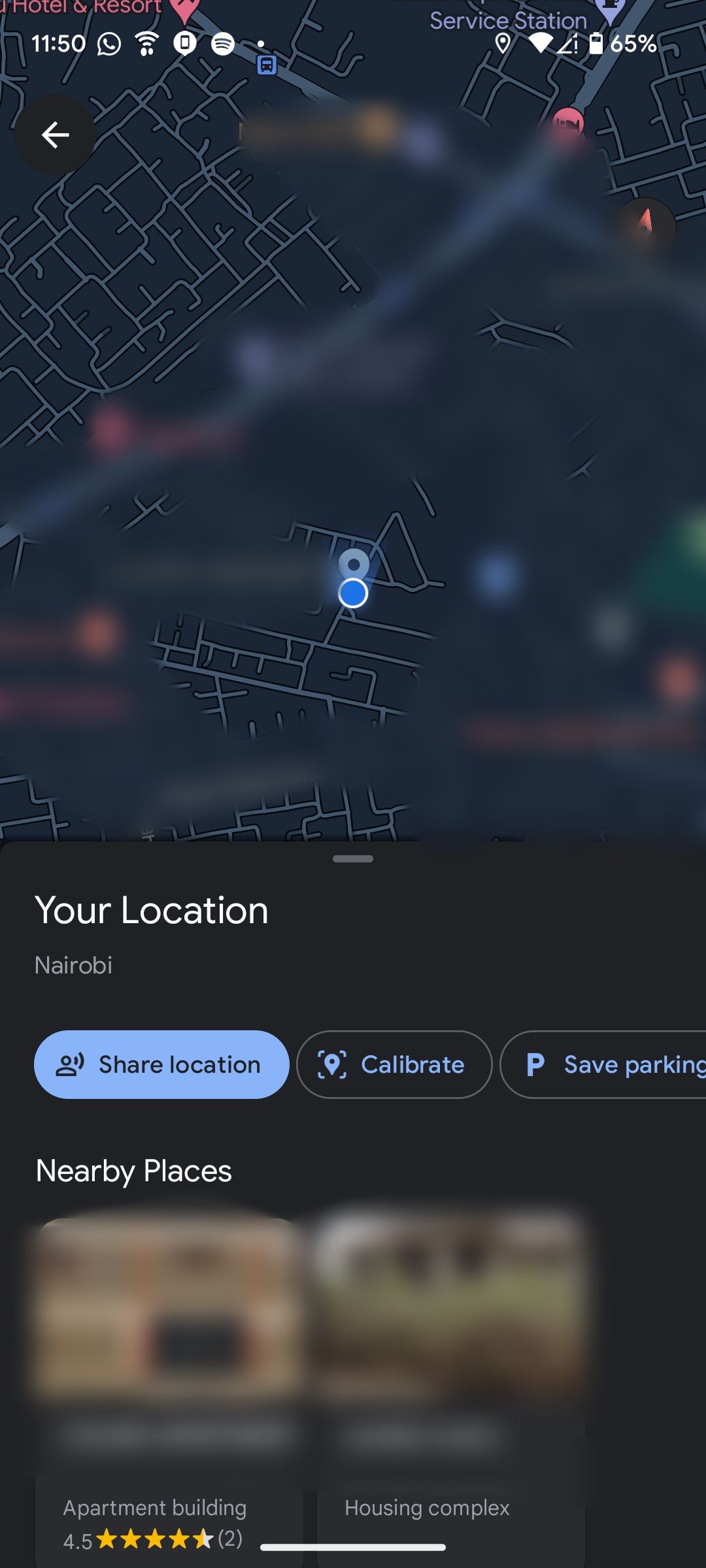 Location sharing option in Google Maps