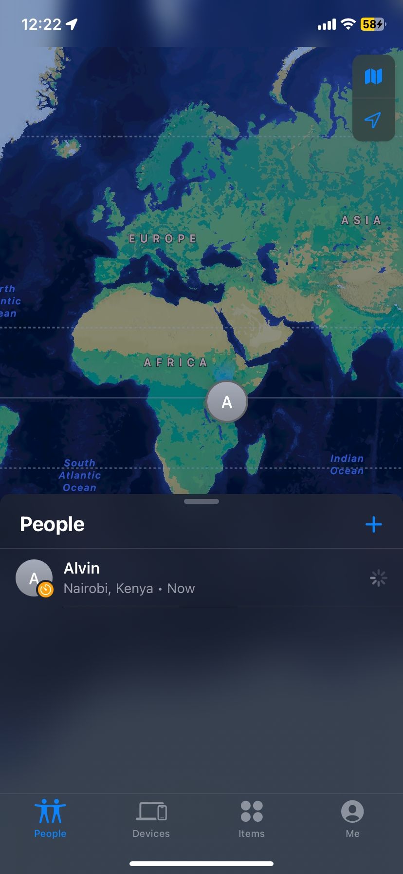 Location sharing active on iPhone