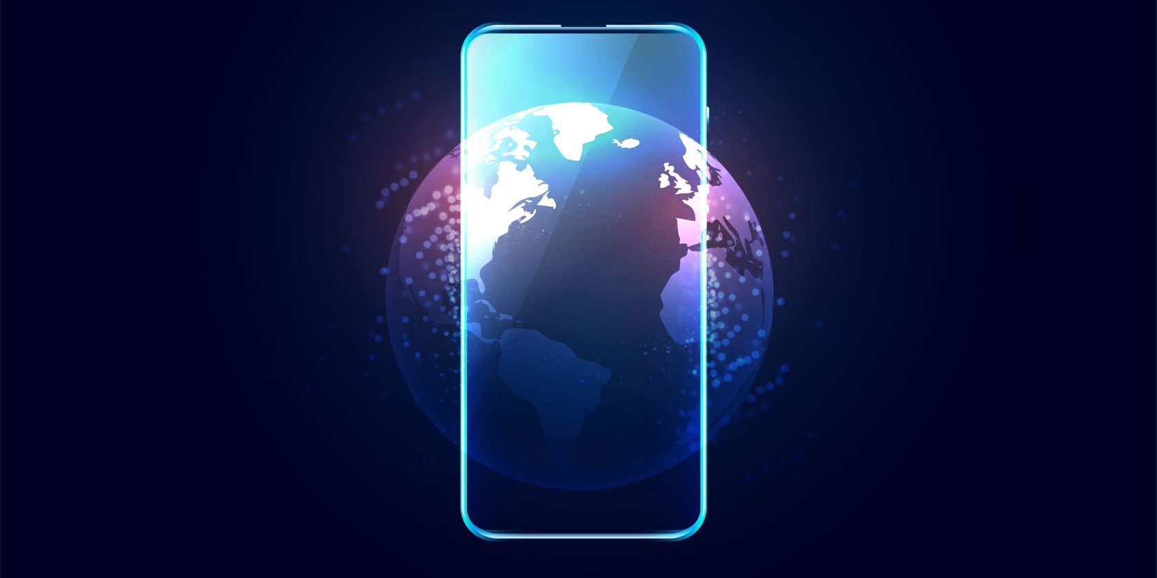 A mobile phone in front of the globe