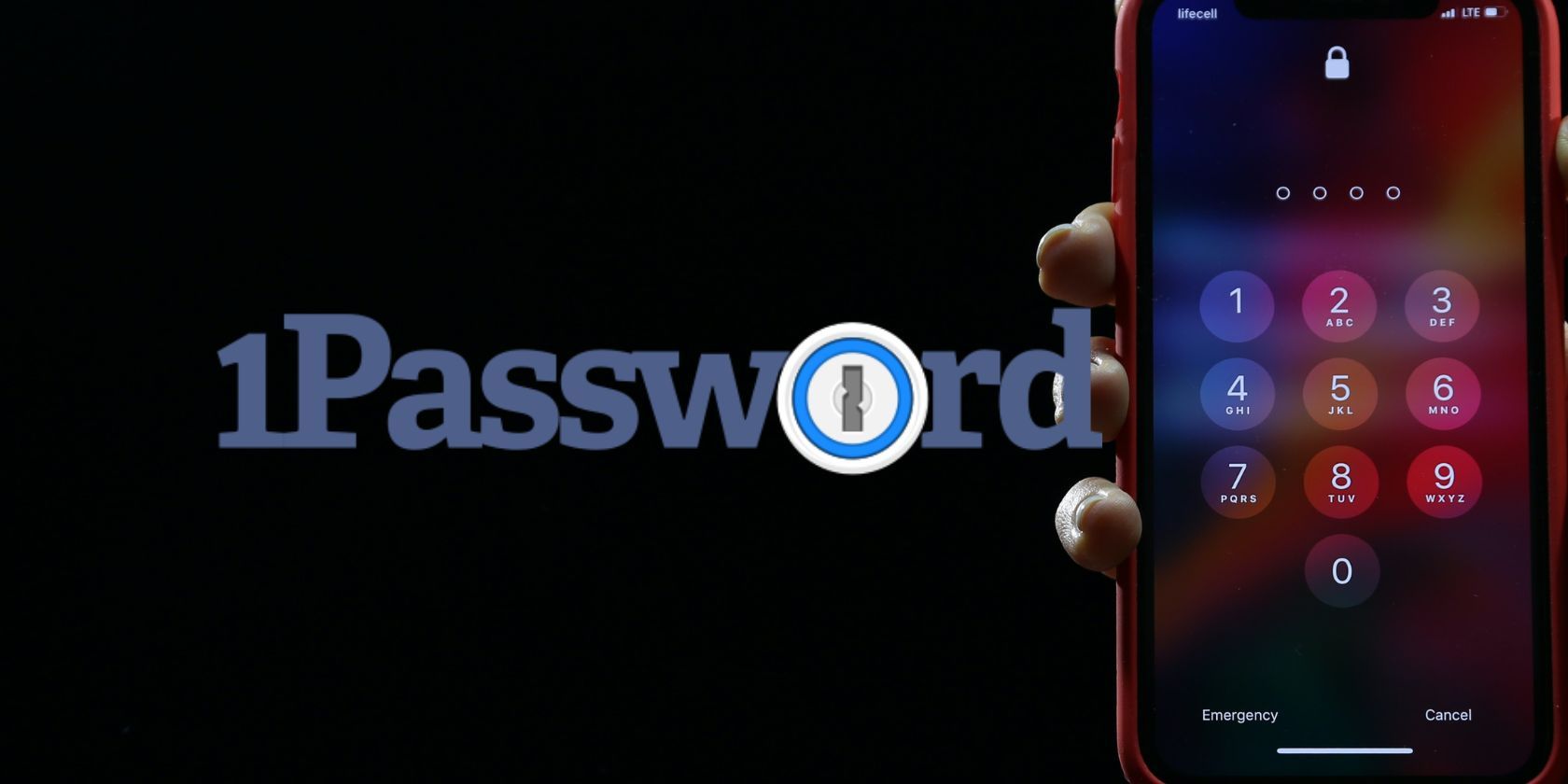 1password logo next to iphone displaying lock screen