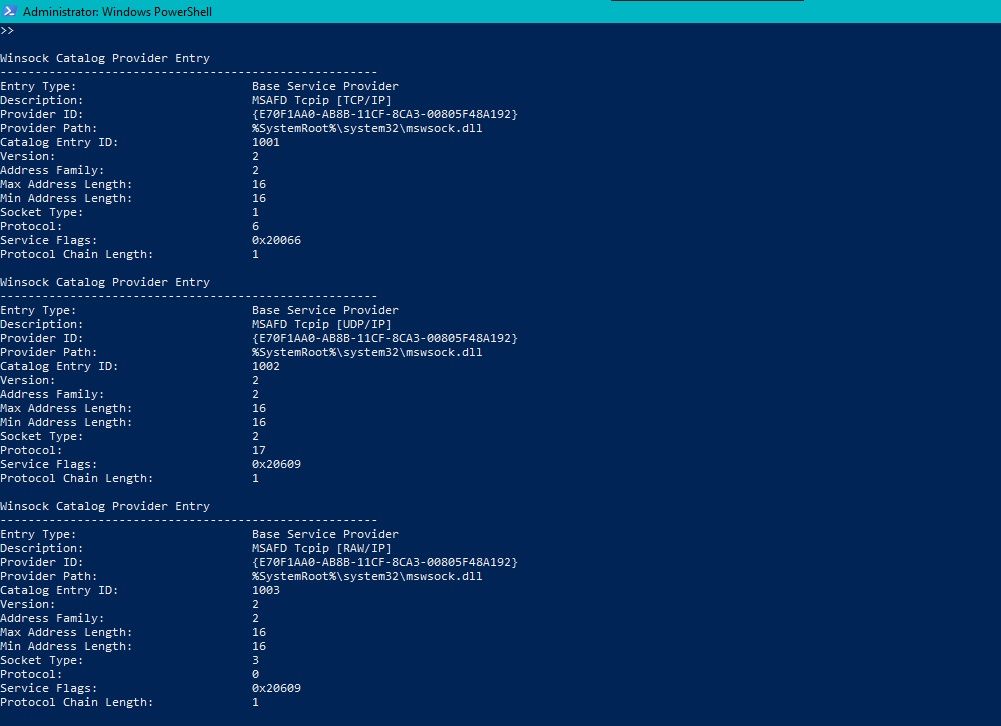 نگاهی گذرا به ارائه دهنده کاتالوگ Winsock در Windows PowerShell