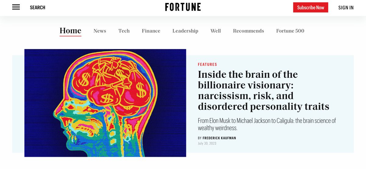 A screenshot of Fortune's homepage