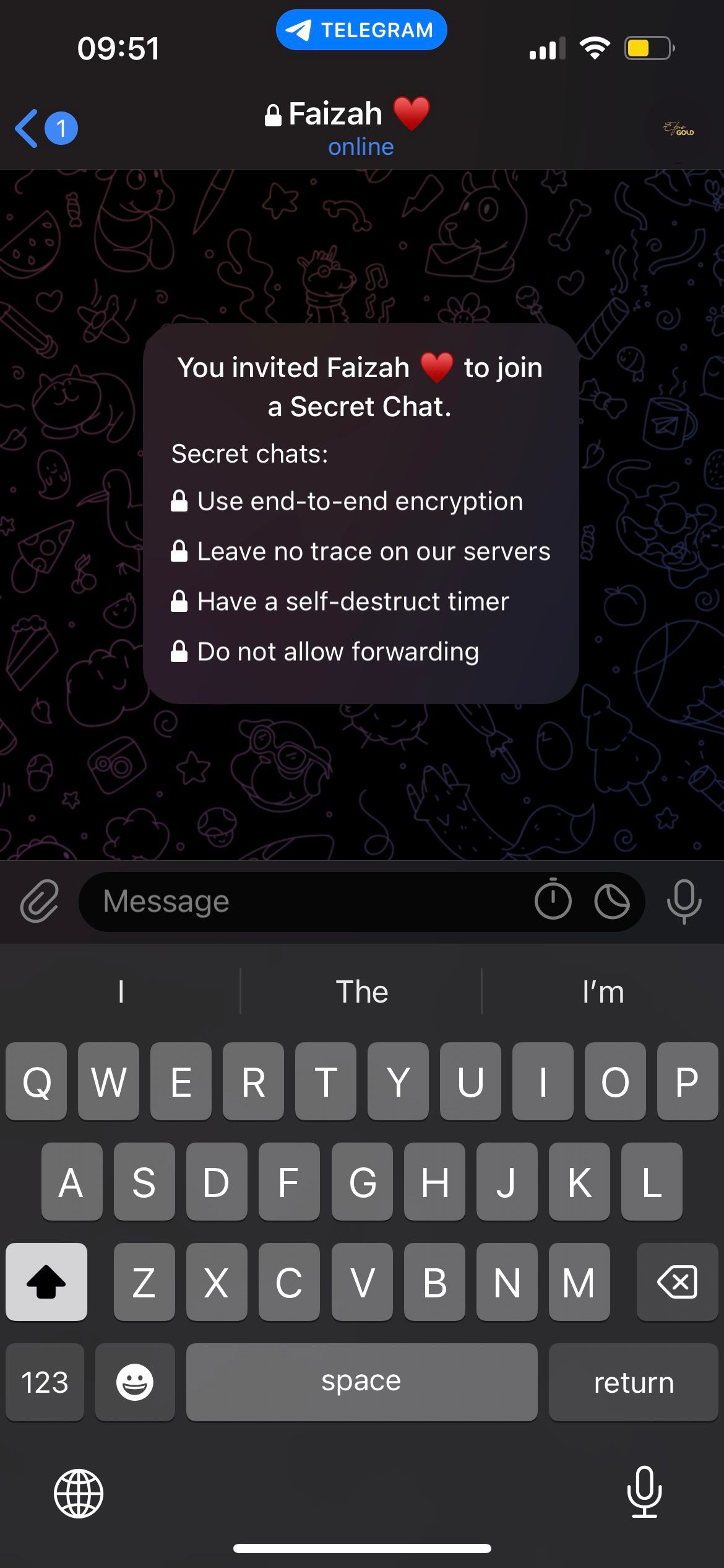 A Secret Chat chat opened on Telegram