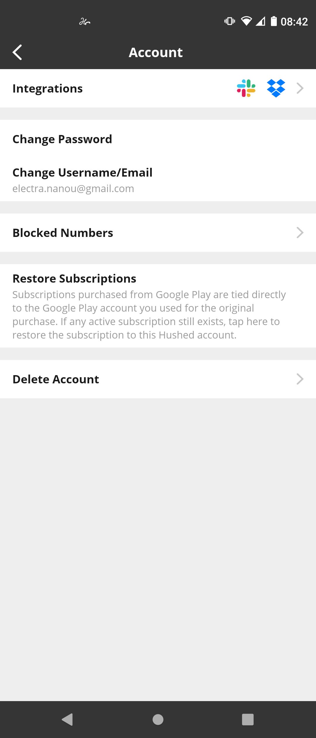 Account Settings and Features on Hushed App