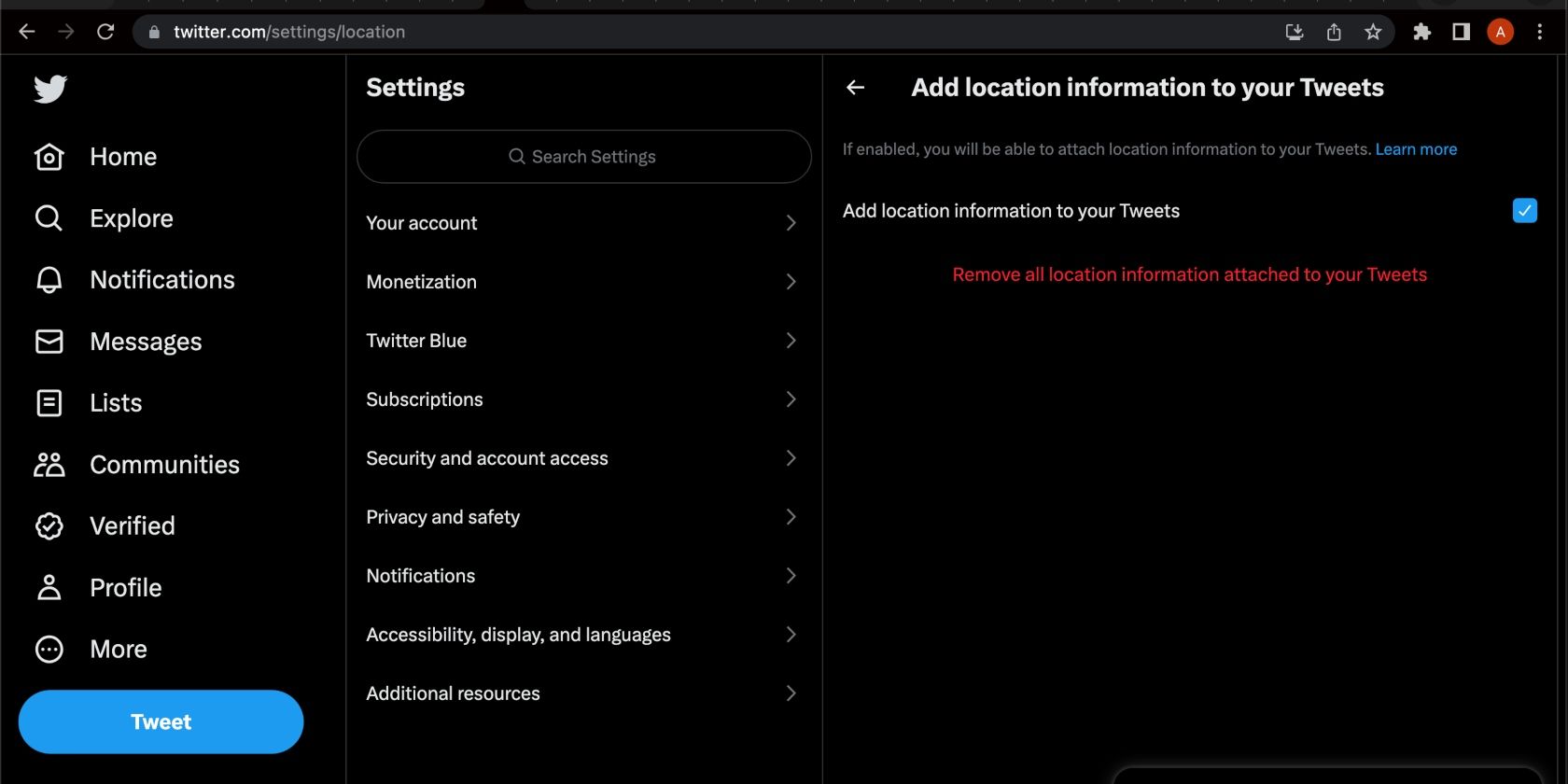 adding location info to tweets on Twitter desktop platform