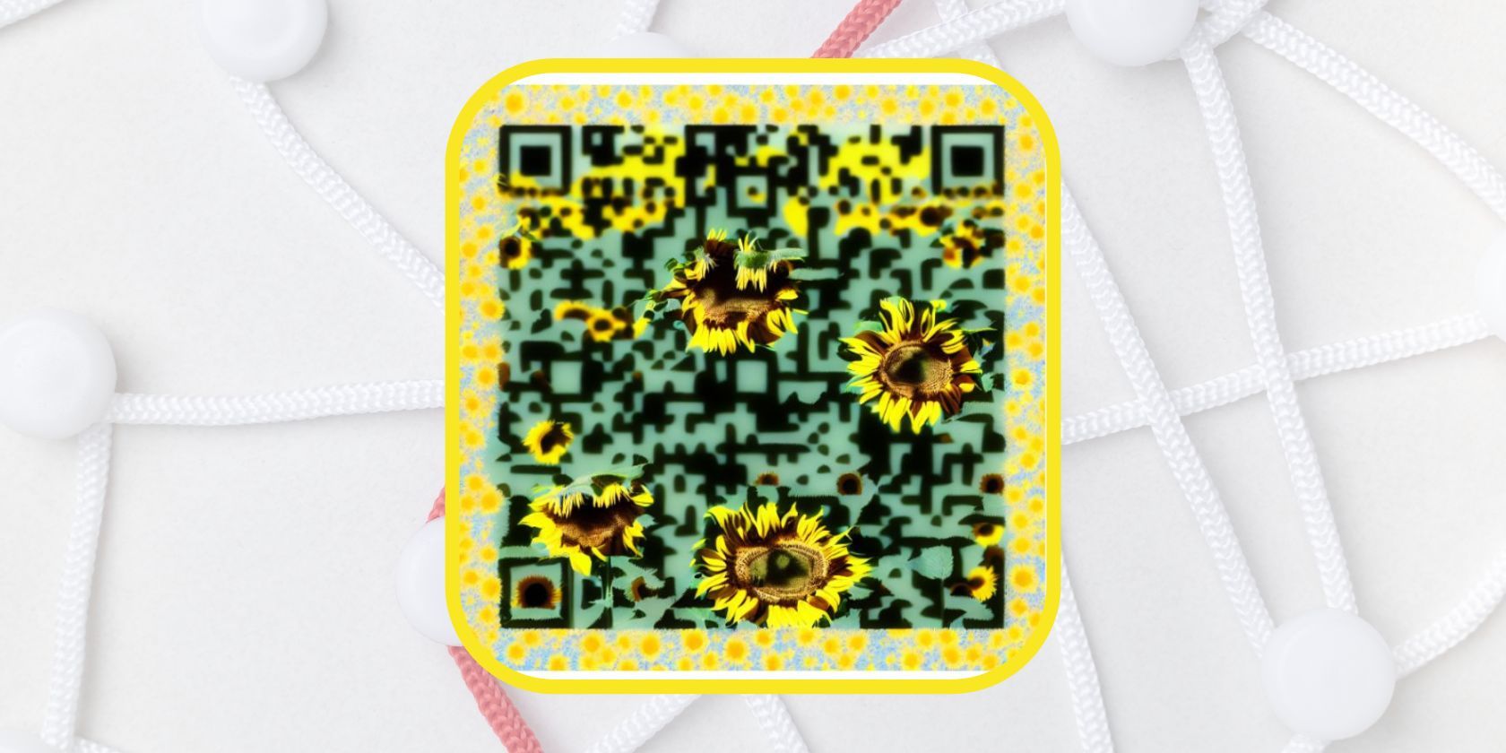 Image of a QR code embedded with sunflowers