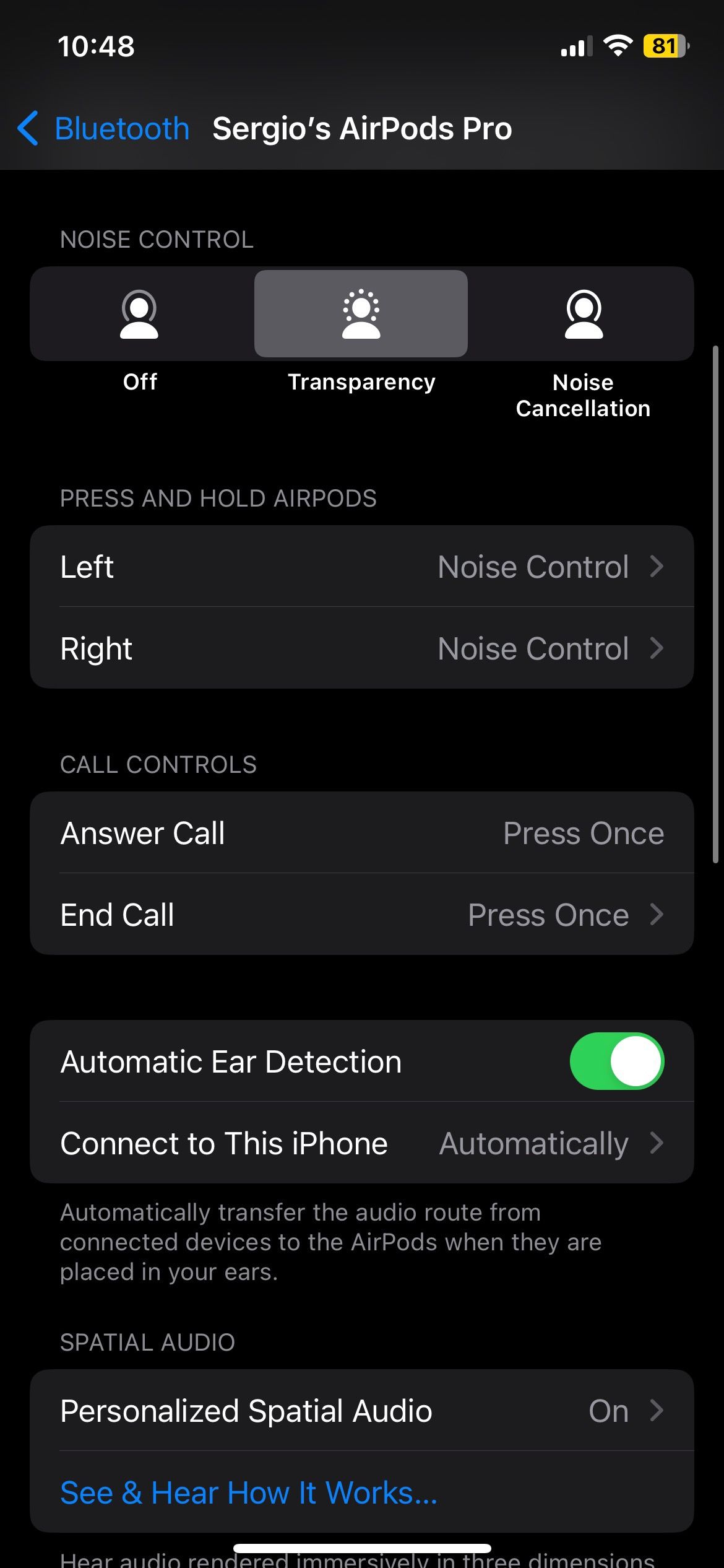 AirPods Pro Settings on iPhone