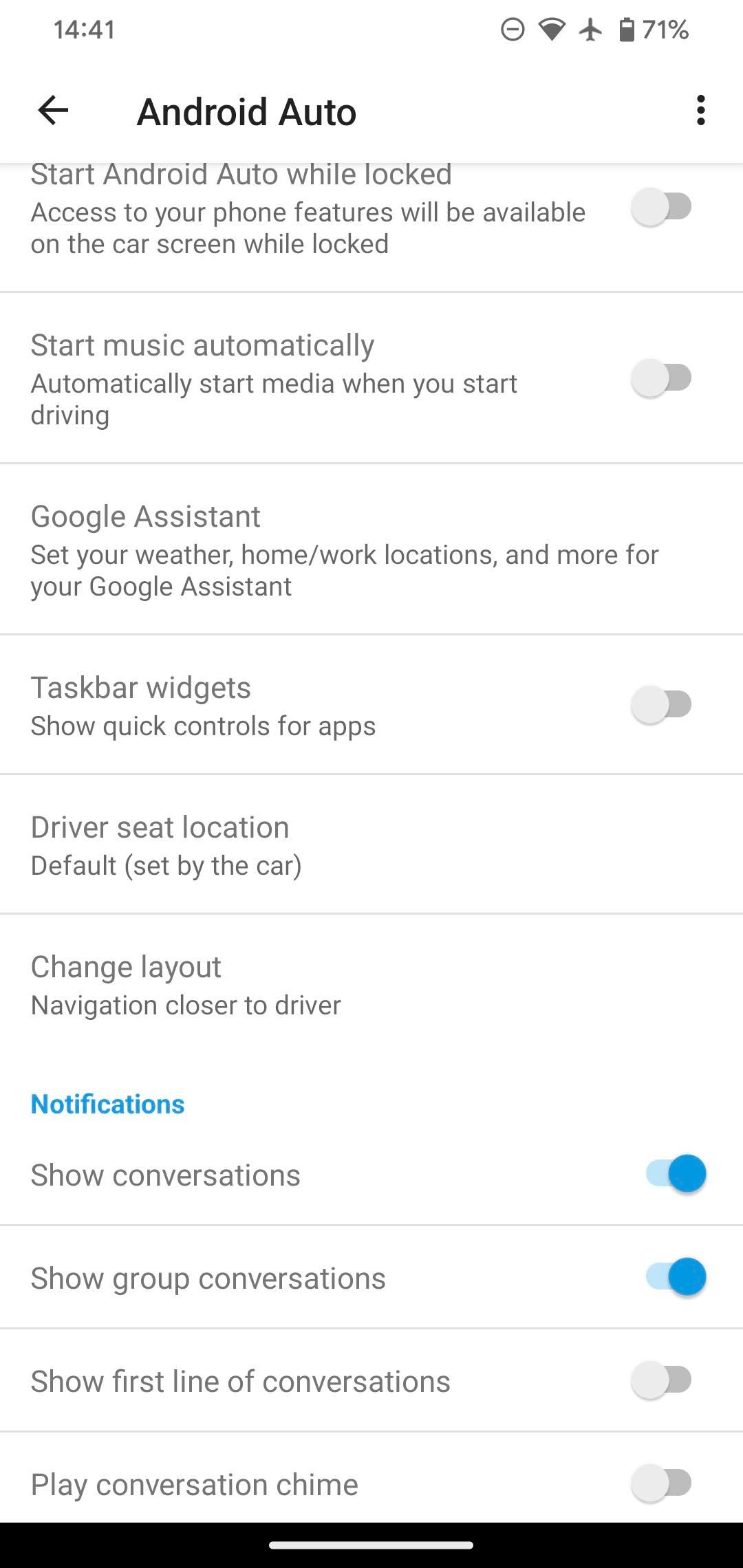 Android Auto Options Page 