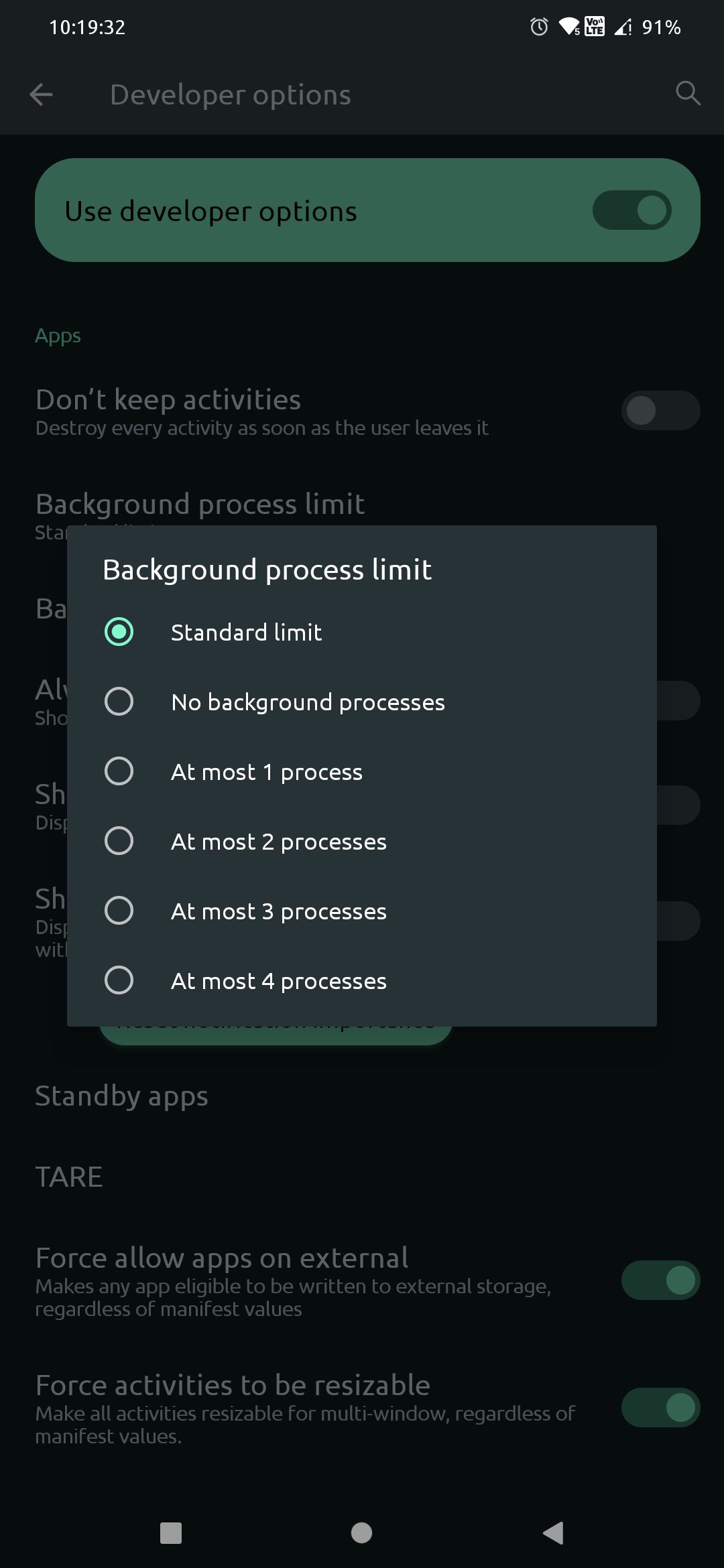 tùy chọn giới hạn quá trình nền android