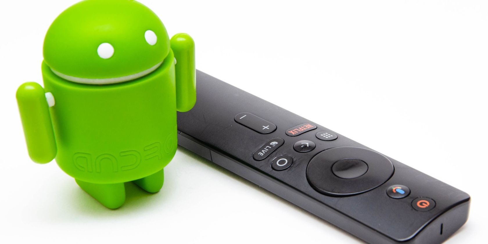 android figure with tv remote