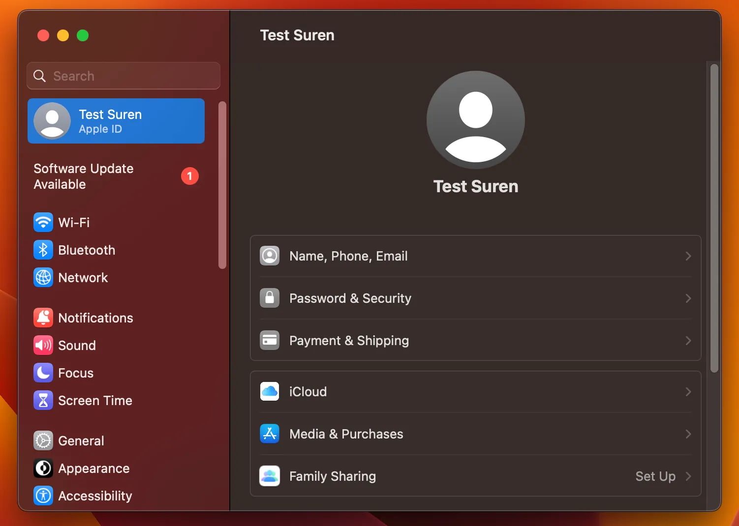 Страница настроек Apple ID в macOS