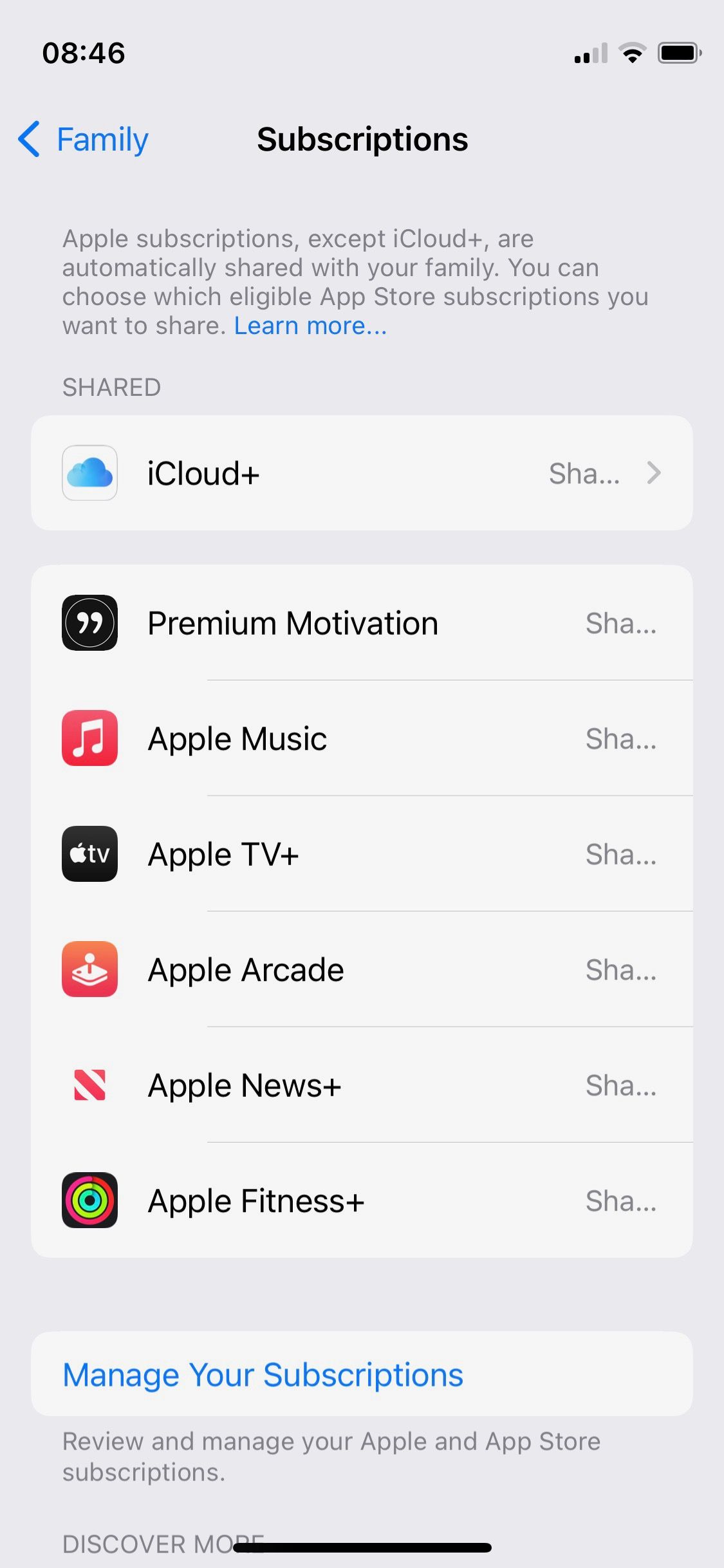 گزینه های Apple Manage Subscriptions در آیفون