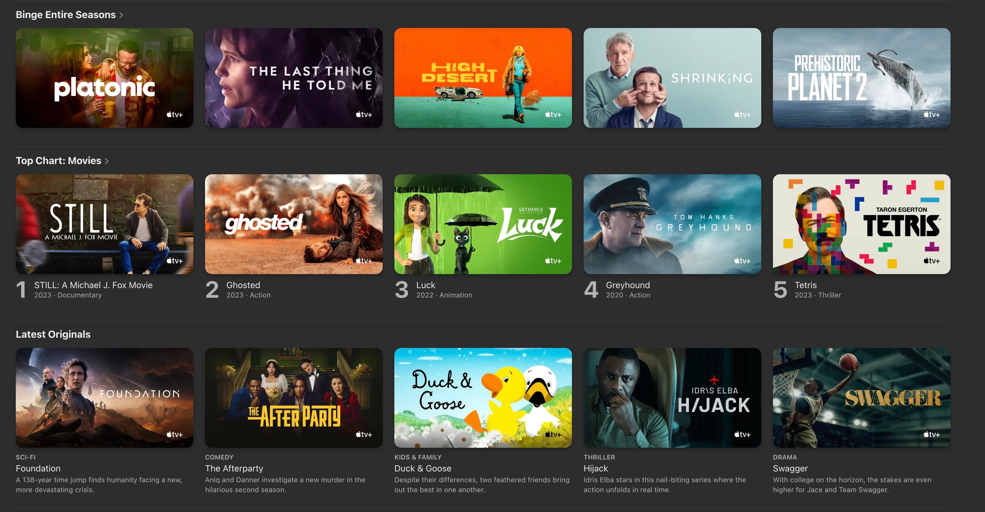 Apple TV+ Titles with binge entire season section