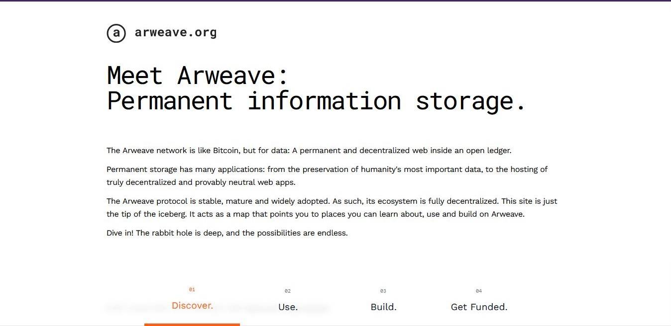 Screenshot of Arweave Network website