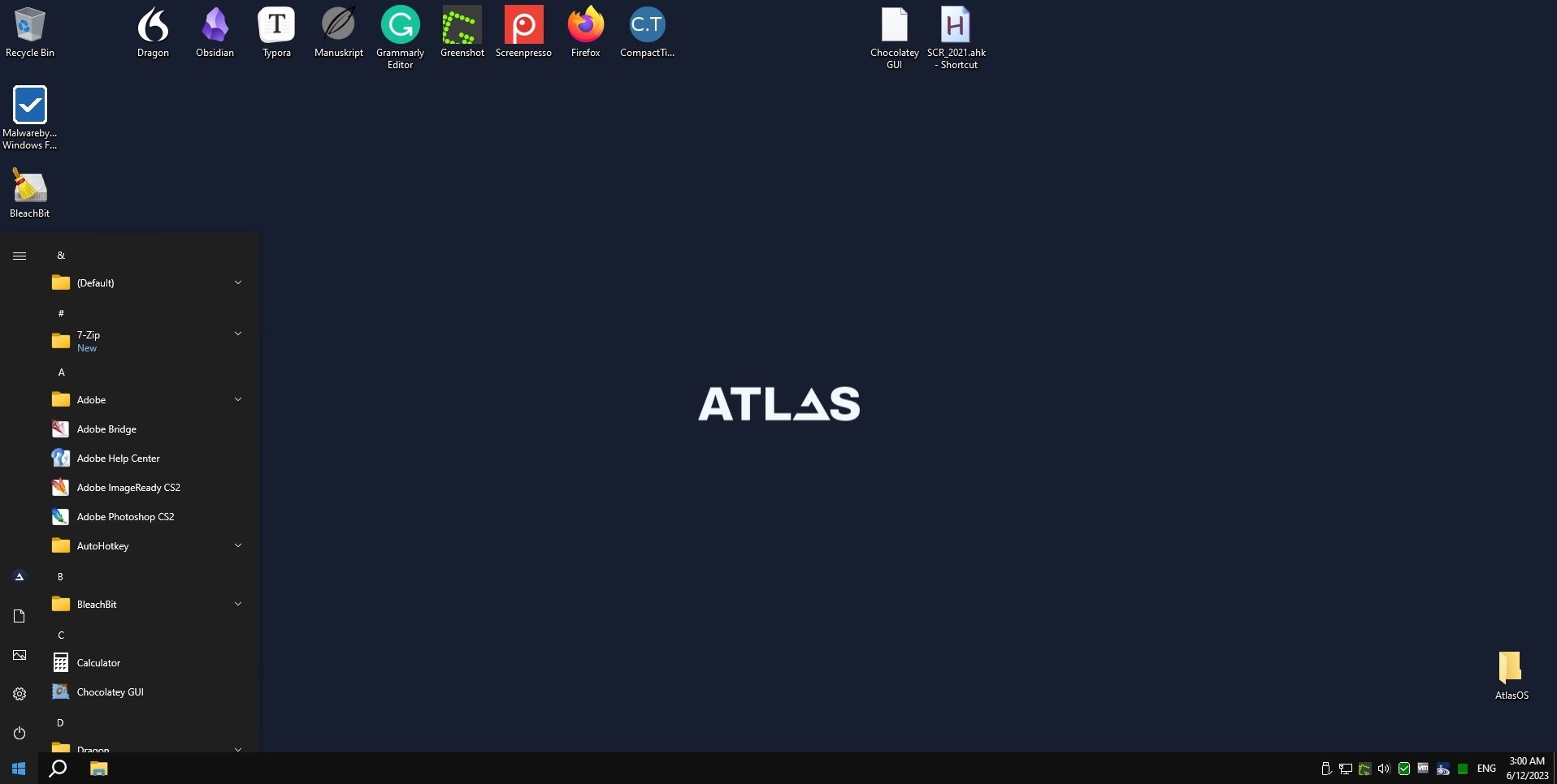 Menu Bắt đầu Máy tính để bàn AtlasOS