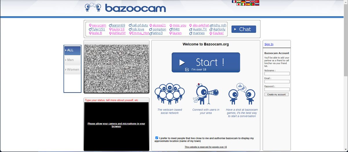 Chat with online strangers on Bazoocam