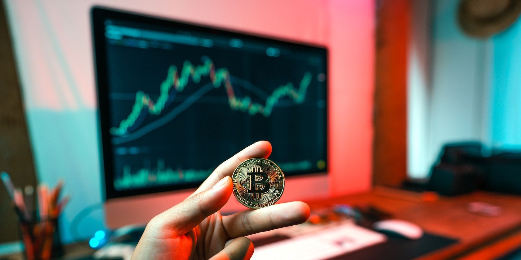 Bitcoin coin and a bitcoin chart