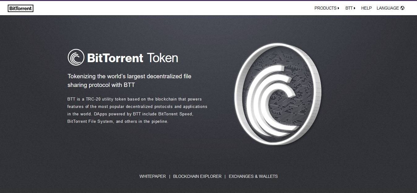 Screenshot of Bittorrent token webpage