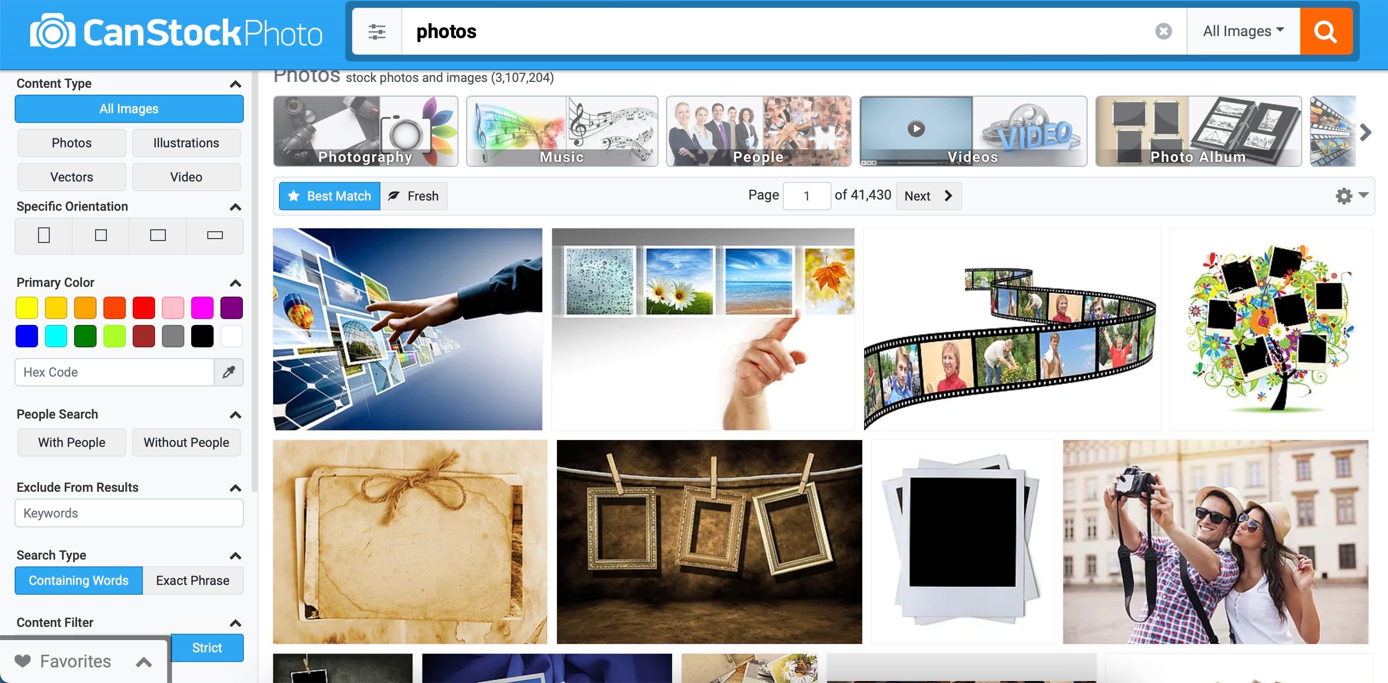 Search results on the Can Stock Photo website