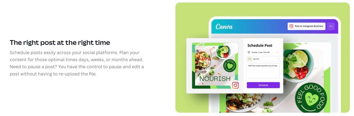 Quảng cáo Công cụ lập kế hoạch nội dung của Canva giải thích về cách lên lịch đăng bài trên mạng xã hội