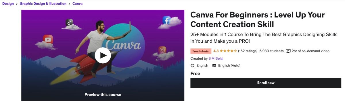 جزئیات دوره آموزشی Canva برای مبتدیان Udemy