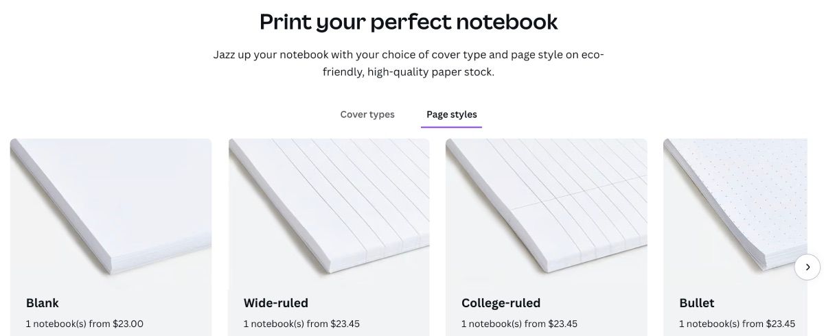 Canva printing services printing a notebook