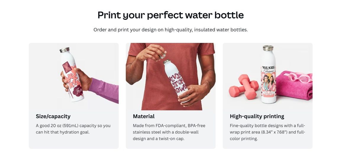 Canva printing services printing on waterbottle