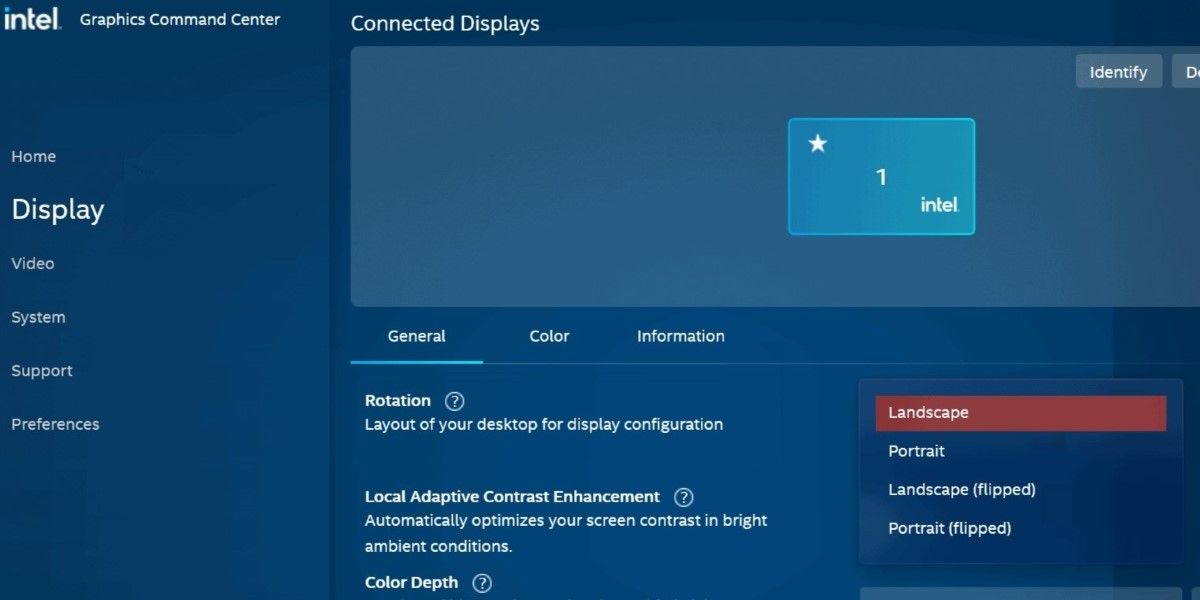 Измените ориентацию дисплея с помощью Центра управления графикой Intel
