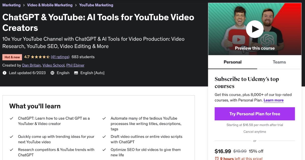 جزئیات دوره ChatGPT و YouTube Udemy