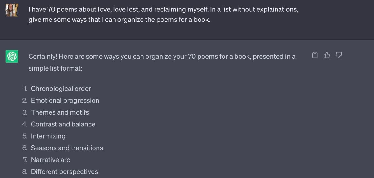 Jawaban ChatGPT untuk cara menyusun banyak puisi dalam sebuah buku