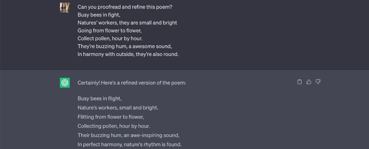 ChatGPT hiệu đính và tinh chỉnh một bài thơ