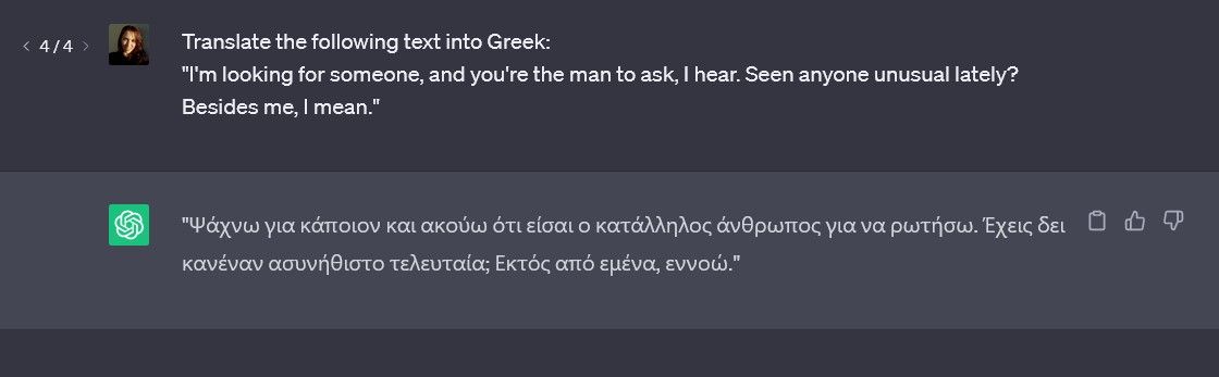 ChatGPT dịch tiếng Anh sang tiếng Hy Lạp