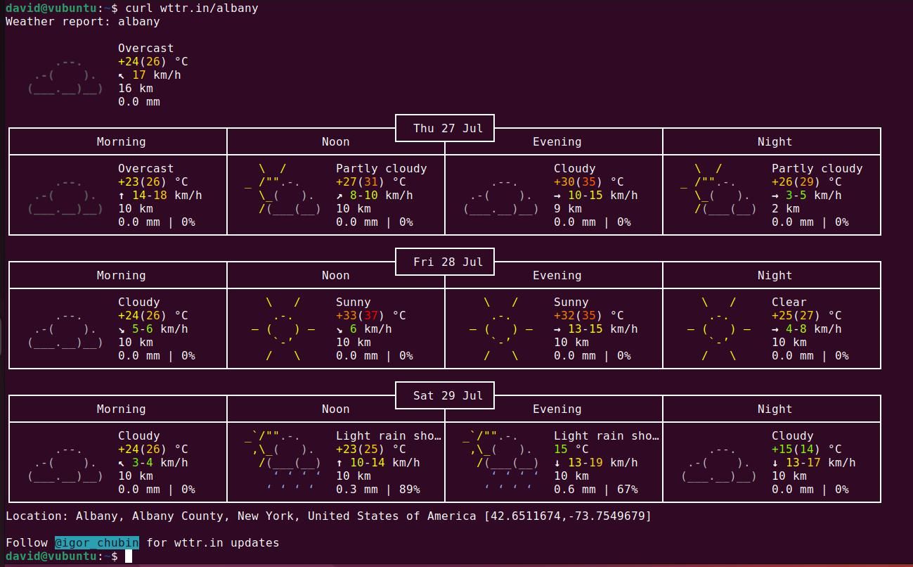 check weather with curl on linux