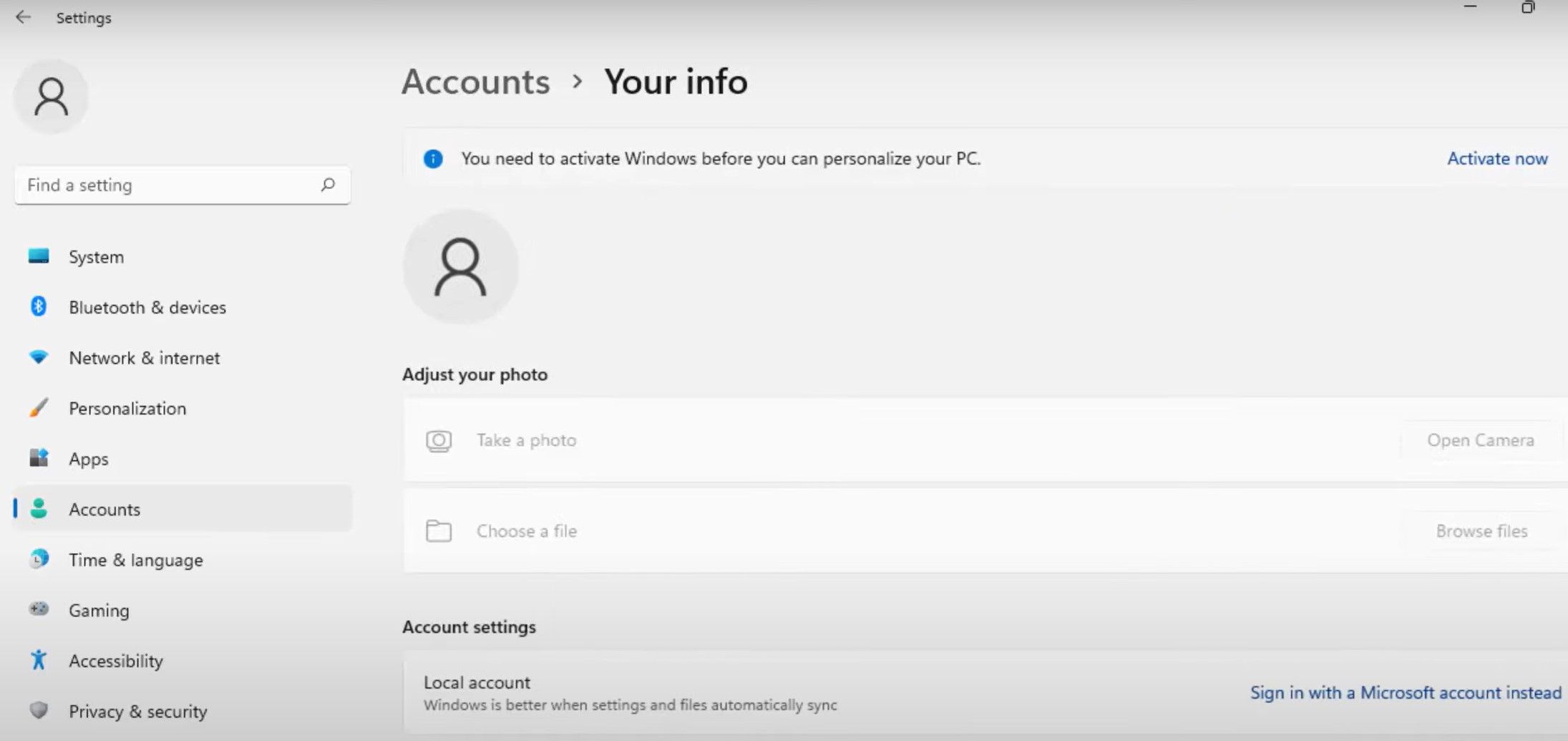 Click on Sign in With a Microsoft Account Instead in the Windows Settings App