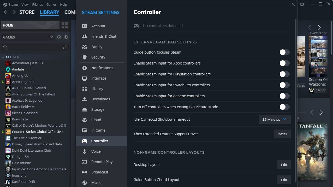 Hình ảnh menu cài đặt Steam được phủ trên ứng dụng Steam