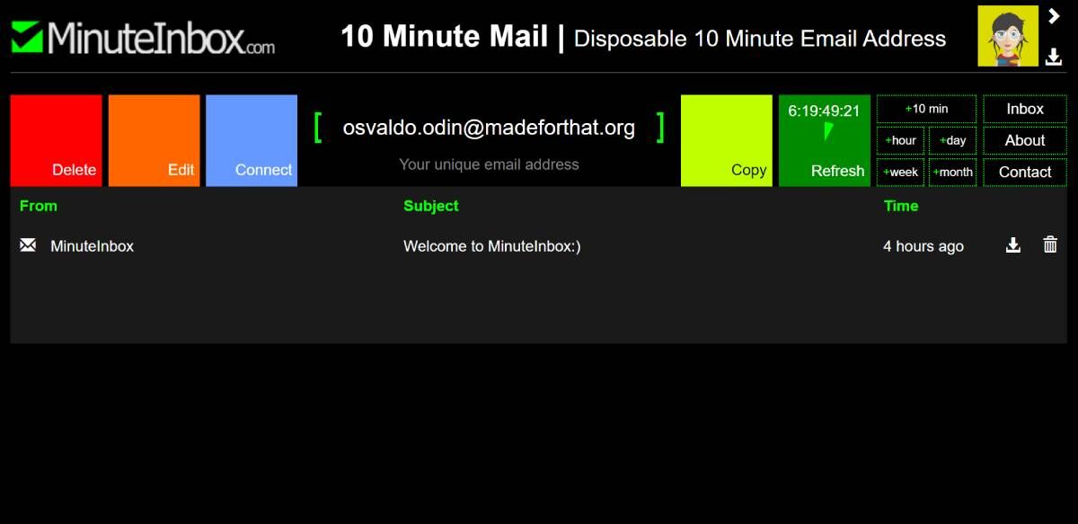 Với MinuteInbox, bạn có thể chọn địa chỉ email dùng một lần sẽ tồn tại trong bao lâu
