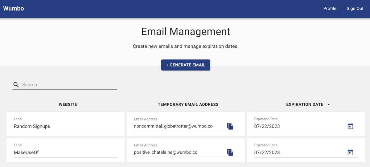 Wumbo tạo một địa chỉ email tạm thời để che giấu danh tính của bạn khỏi các trang web và chuyển tiếp thư đến hộp thư đến chính của bạn