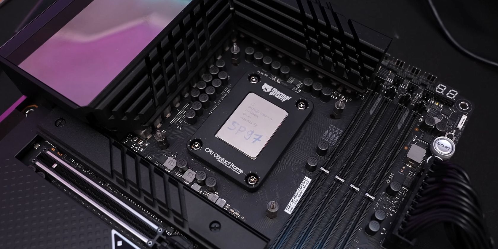 Intel Core i9 12900K mounted on an LGA 1700 Socket with Thermal Grizzly's Anti-Bend Frame