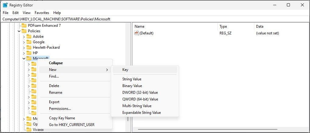создайте новую клавишу WindowsInkWorkspace для редактора реестра подразделов Microsoft