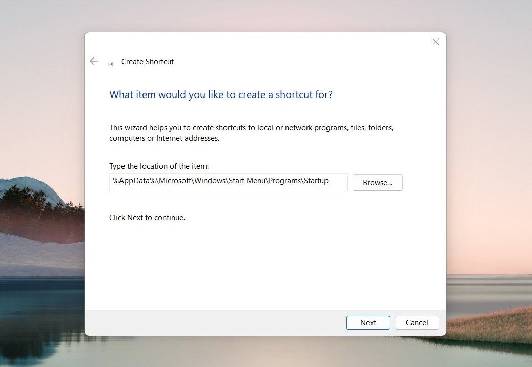 Create Startup Folder Desktop Shortcut