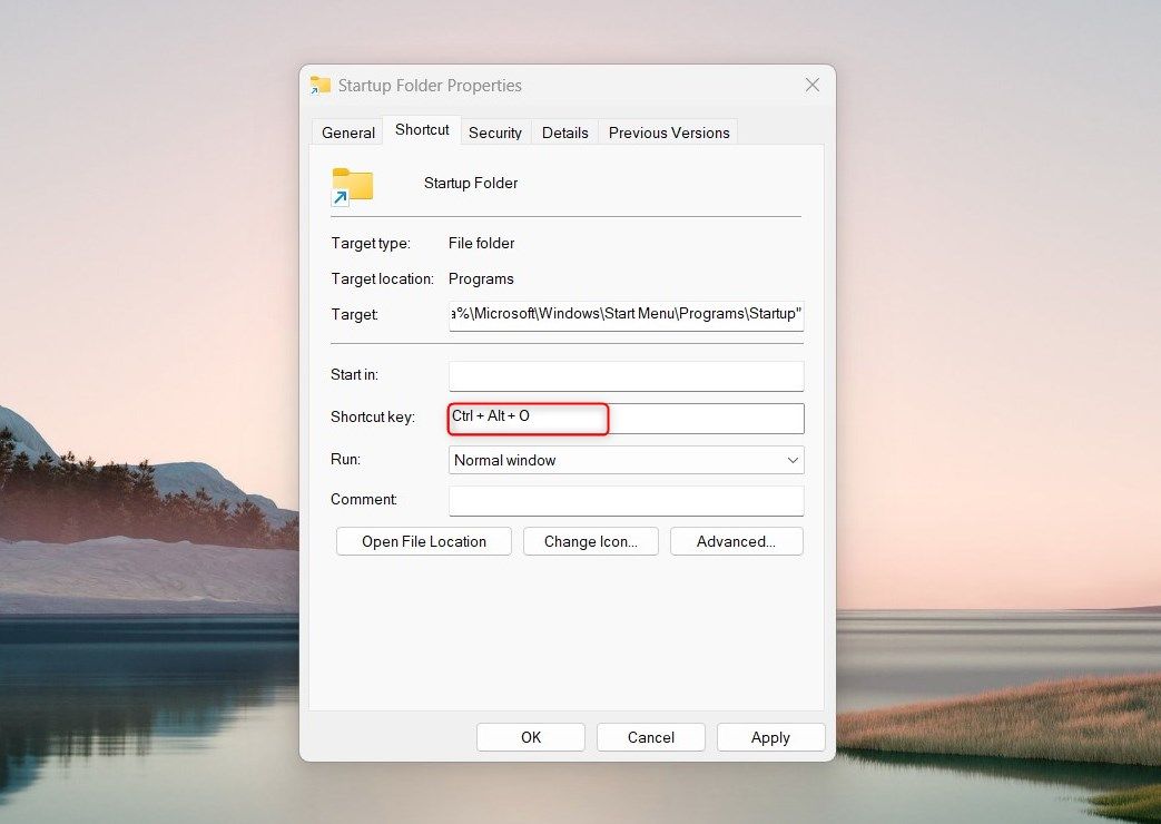 Create Startup Folder Shortcut Key
