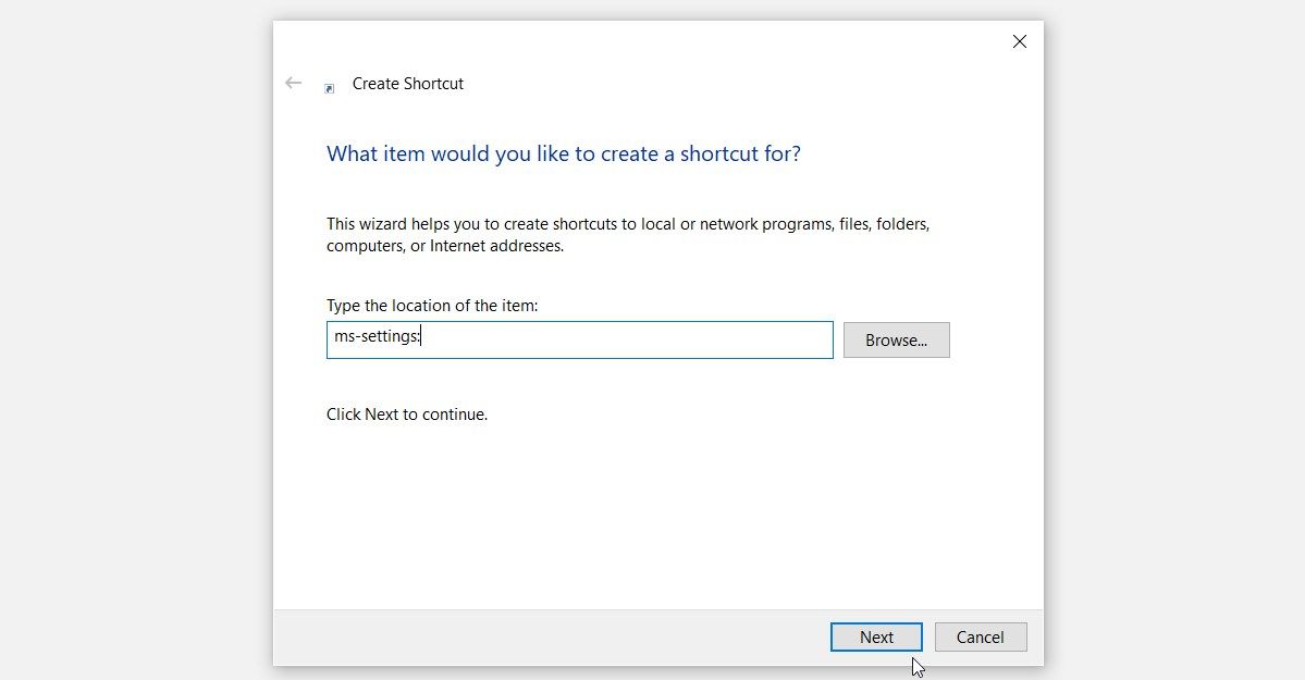 Creating the system settings desktop shortcut