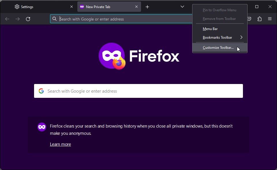 tùy chỉnh thanh công cụ trình duyệt Firefox