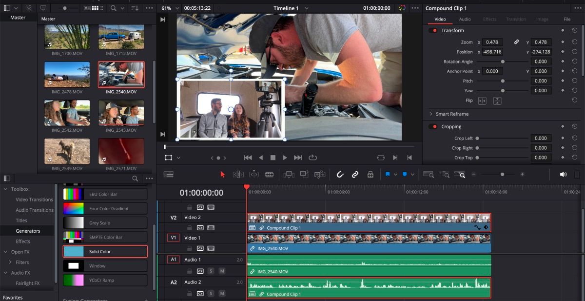 DaVinci Resolve Facecam در گوشه سمت چپ پایین