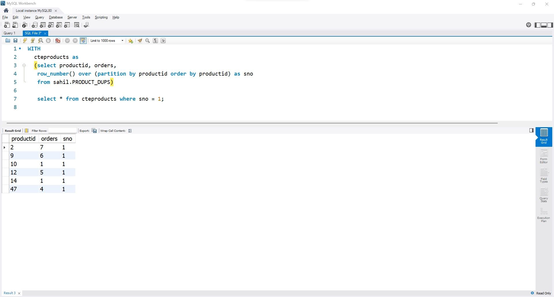 کد SQL و خروجی با استفاده از تابع CTE