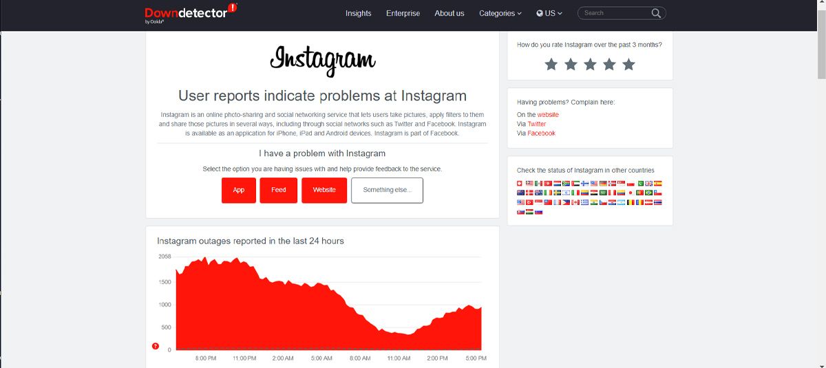 checking Instagram's status on Downdetector